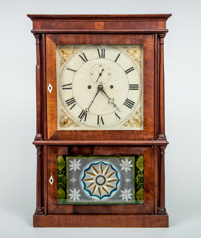 Appraisal: FEDERAL MAHOGANY EIGHT-DAY PILLAR SHELF CLOCK With label 'Patent Improved