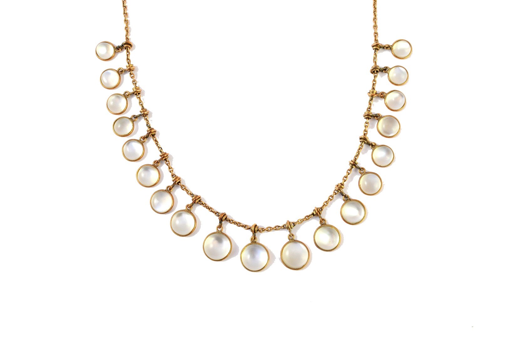 Appraisal: A gold and moonstone set necklace the front mounted with