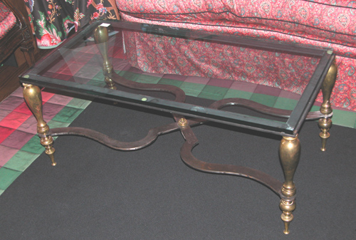 Appraisal: Brass and Beveled Glass Coffee Table th Century Unknown x