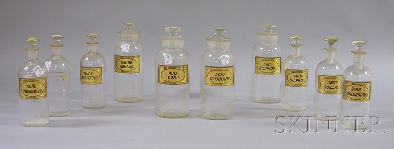 Appraisal: Set of Ten Late th Century Colorless Molded Glass Apothecary