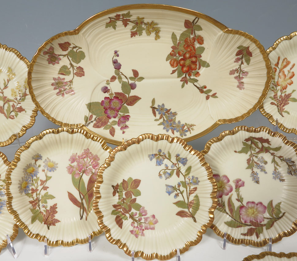 Appraisal: ROYAL WORCESTER FLORAL DECORATED DESSERT SANDWICH SET Ca To include