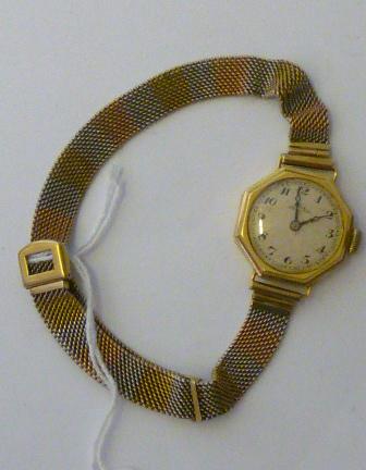 Appraisal: A LADY'S CT GOLD RECTA WRISTWATCH the octagonal silvered dial