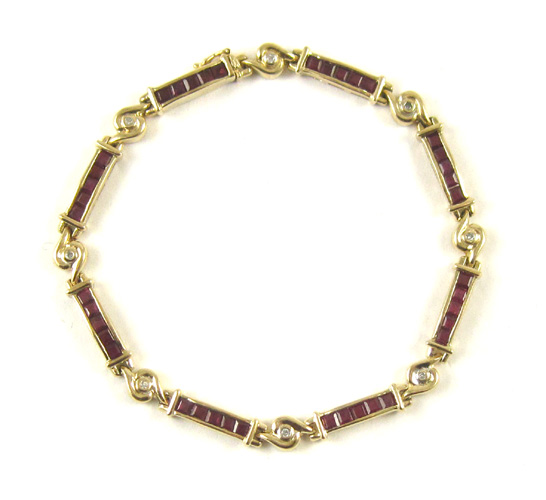 Appraisal: RUBY DIAMOND AND FOURTEEN KARAT GOLD BRACELET measuring - inches