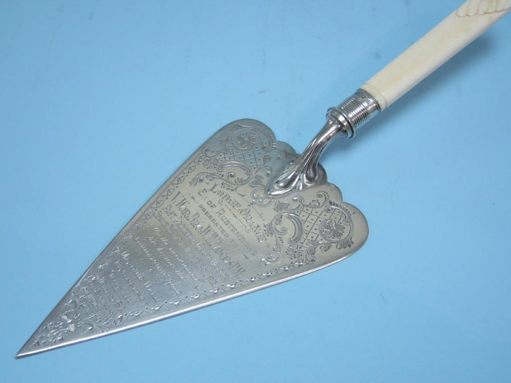 Appraisal: An Edward VII Presentation Trowel with inscription and turned ivory