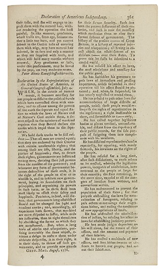 Appraisal: DECLARATION OF INDEPENDENCE The Gentleman's Magazine and Historical Chronicle Volume