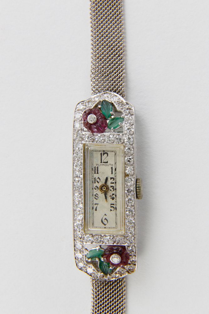 Appraisal: Antique Lady's Platinum Emerald and Ruby Plymouth Cocktail Wristwatch Antique