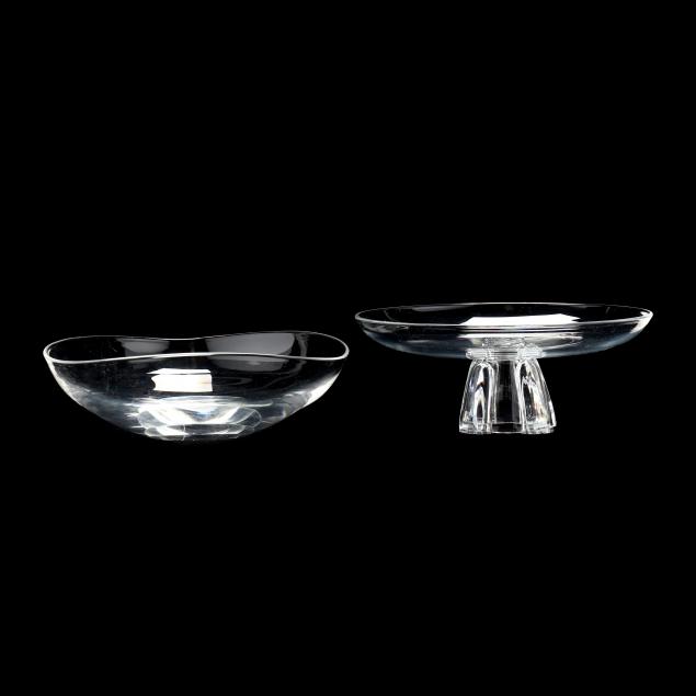 Appraisal: STEUBEN TWO MODERN CRYSTAL BOWLS Including a pedestal bowl with