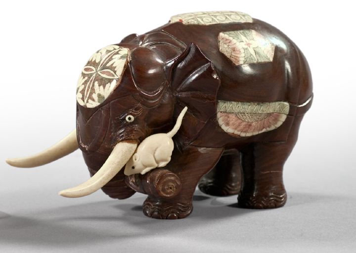 Appraisal: Japanese Meiji Carved Ivory and Rosewood Figure of an Elephant