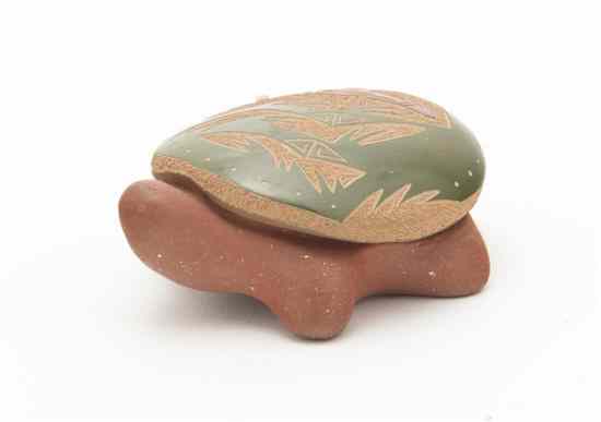 Appraisal: A Santa Clara Redware and Green Glaze Turtle having sgraffito