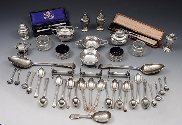 Appraisal: A COLLECTION TO INCLUDE three silver mustard pots with blue