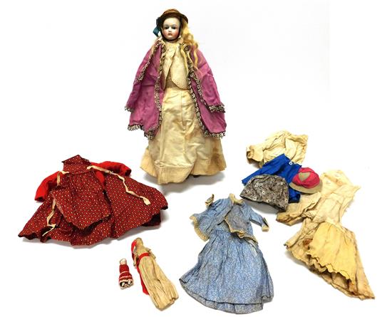 Appraisal: DOLLS and doll accessories nineteen pieces h blue-eyed French fashion