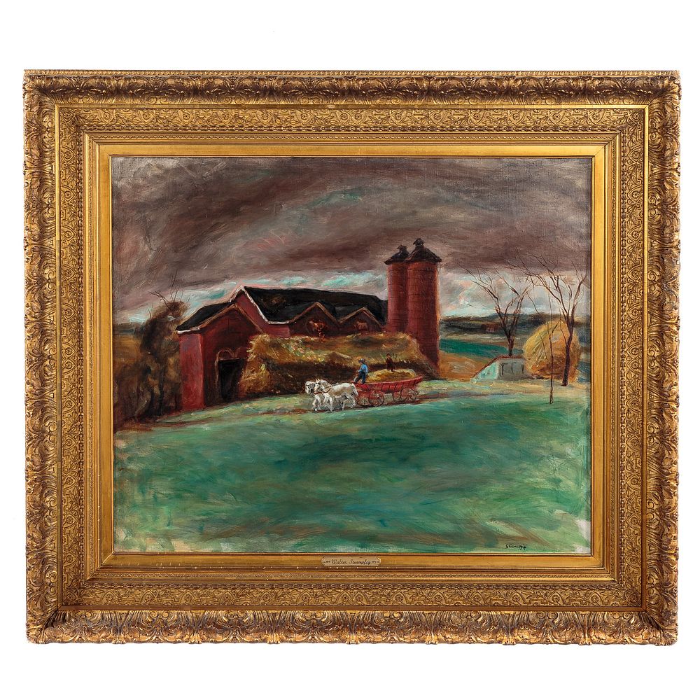 Appraisal: Walter Stuempfig Farmyard Scene oil American - Oil on canvas