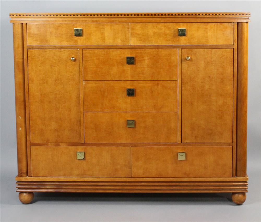 Appraisal: HICKORY WHITE LARGE CONTEMPORARY MAPLE CABINET WITH BRASS HARDWARE rectangular