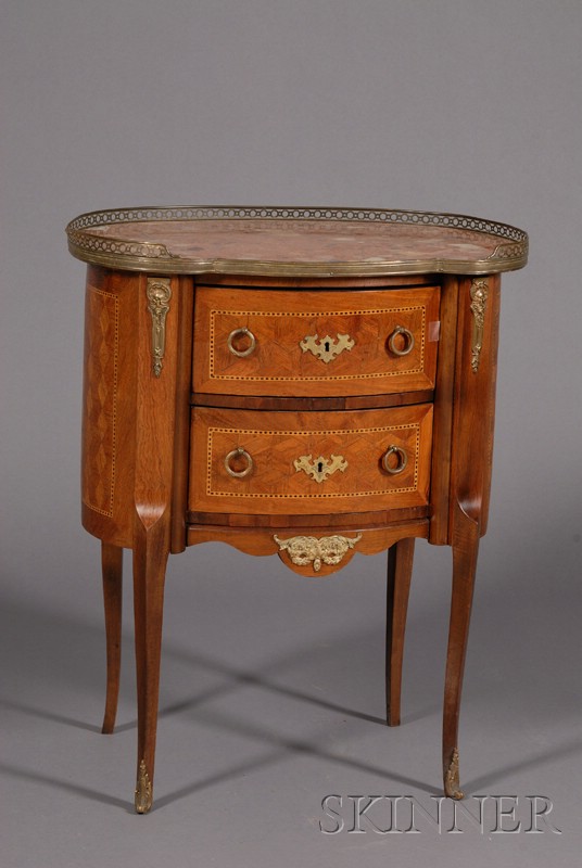 Appraisal: Louis XV XVI Style Bronze Mounted Marble Top Two Drawer