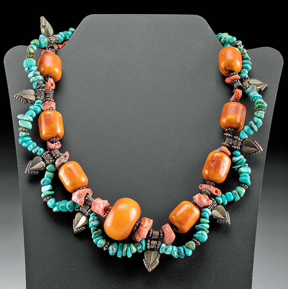 Appraisal: Vintage Mali Brass Turquoise Coral Copal Necklace West Africa Mali