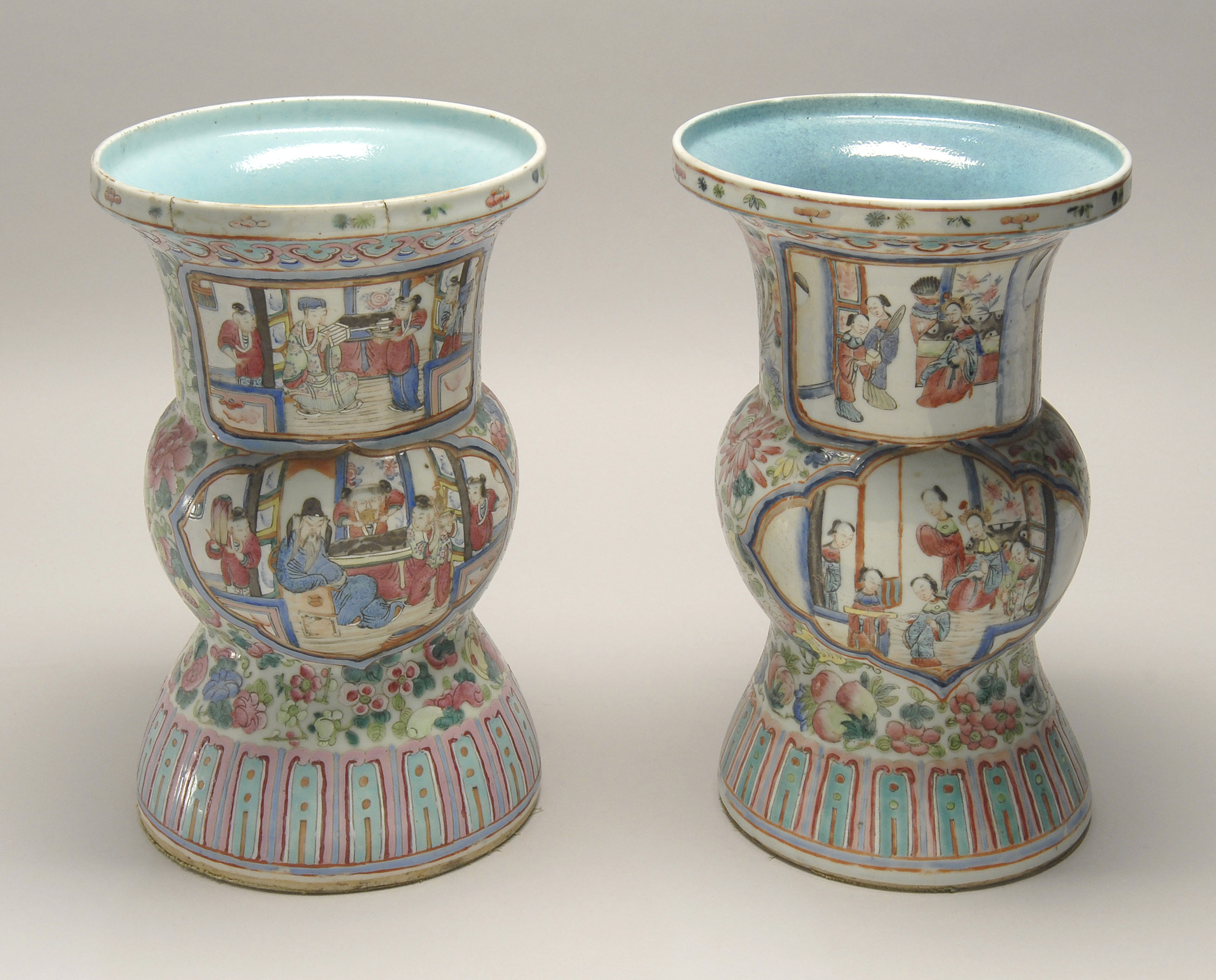 Appraisal: PAIR OF CHINESE FAMILLE ROSE PORCELAIN VASES th CenturyIn gu