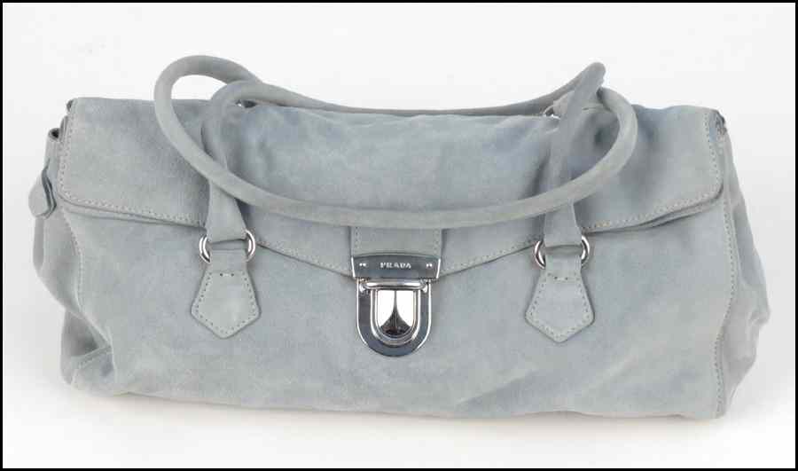 Appraisal: PRADA LIGHT BLUE SUEDE HANDBAG With Prada authenticity card and