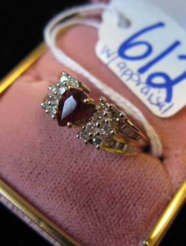 Appraisal: RUBY DIAMOND AND FOURTEEN KARAT GOLD RING WITH APPRAISAL centering