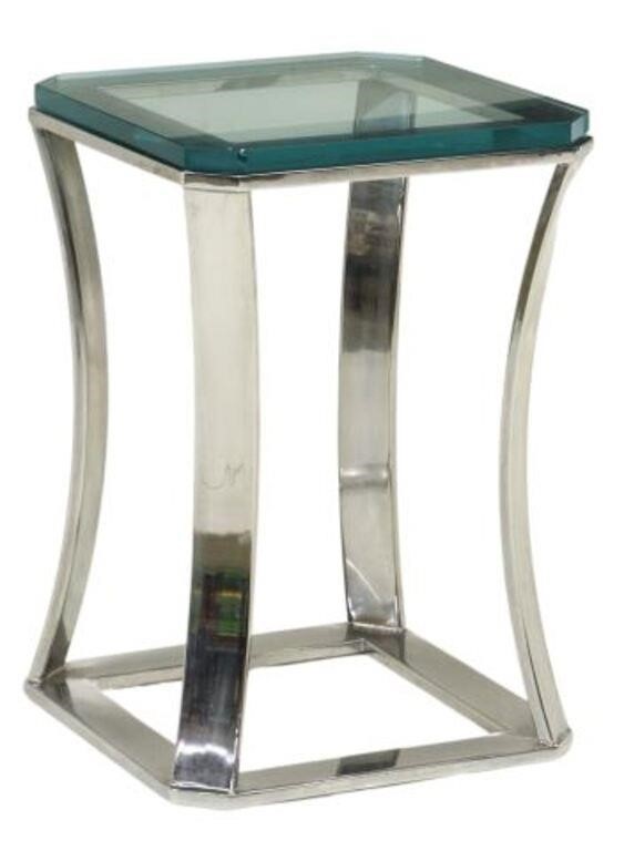 Appraisal: Modern side table late th c thick glass top chromed