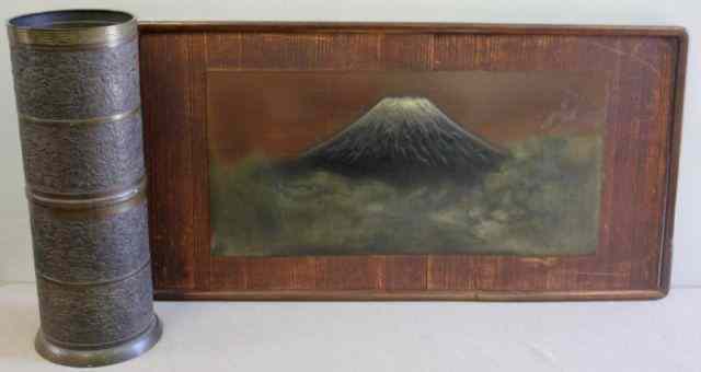 Appraisal: Large Quality Signed Japanese Lacquer Panel ofMt Fuji with an