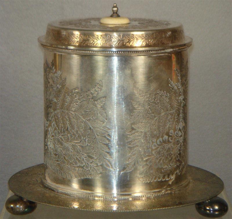 Appraisal: Walker Hall Sheffield plated silver biscuit jar engraved floral design