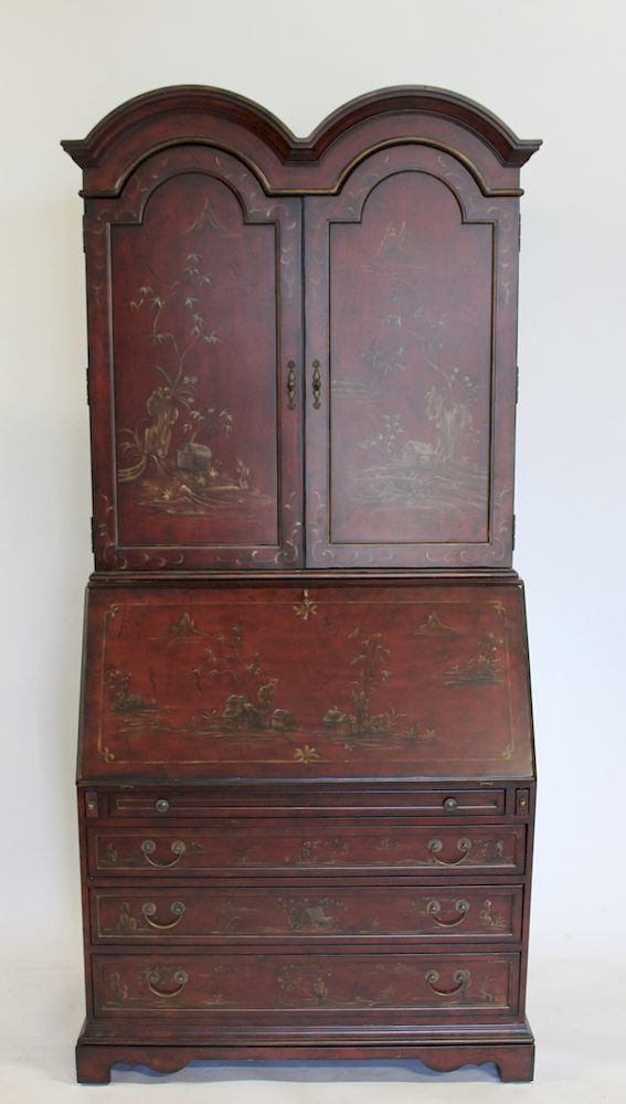 Appraisal: Vintage Custom Chinoiserie Decorated Secretary Bookcase Signed Hooker From an