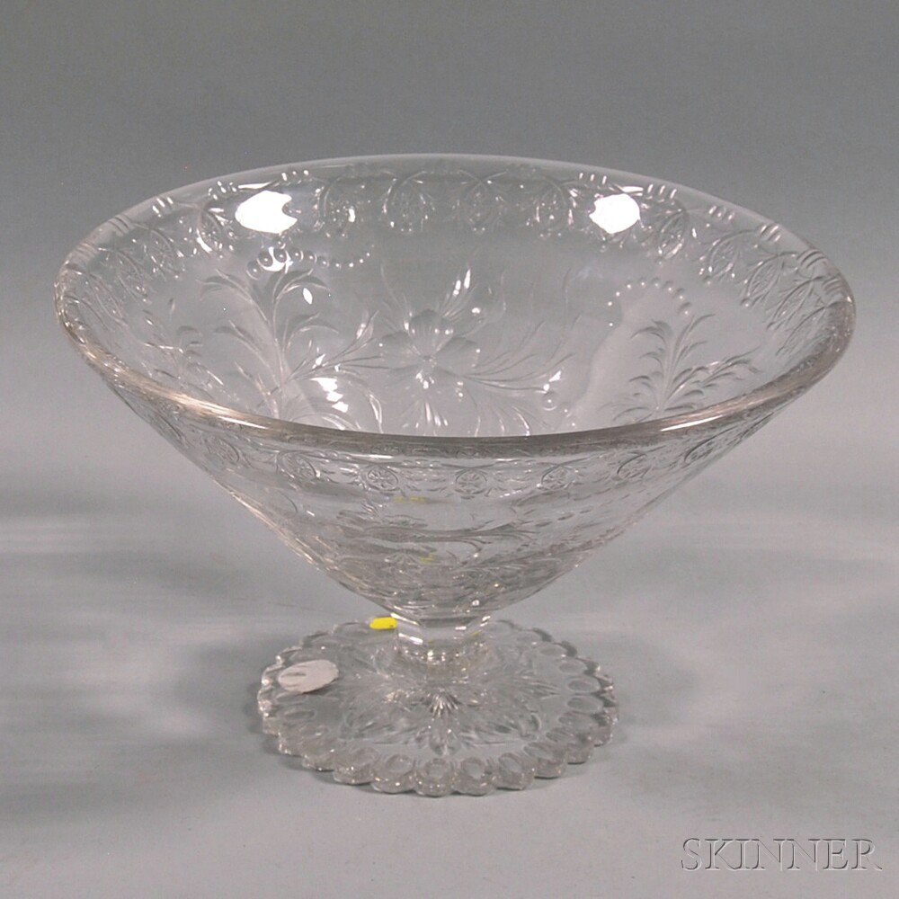 Appraisal: Hawkes Footed and Etched Crystal Bowl th century the bowl