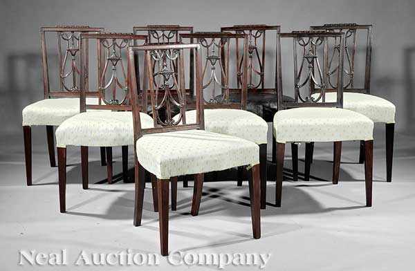 Appraisal: A Set of Eight Hepplewhite-Style Carved Mahogany Side Chairs early