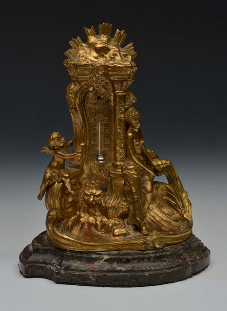 Appraisal: A CONTINENTAL ORMOLU THERMOMETER in the form of a classical