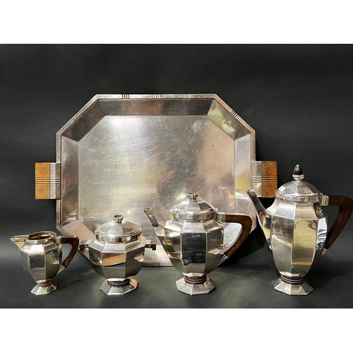 Appraisal: Five piece silver plate Art Deco tea service tray approx