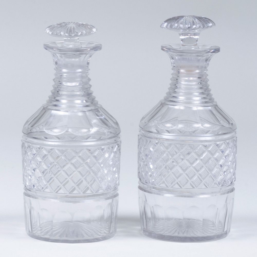 Appraisal: Pair of Anglo-Irish Cut Glass Decanters Together with two stoppers