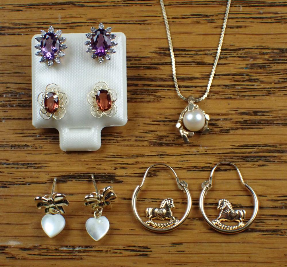 Appraisal: PENDANT NECKLACE AND FOUR PAIRS OF EARRINGS pendant necklace with