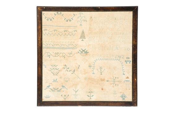 Appraisal: LARGE SAMPLER Probably American early th century silk on linen