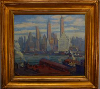 Appraisal: E T Kirby ' Painting of New York City Skyline