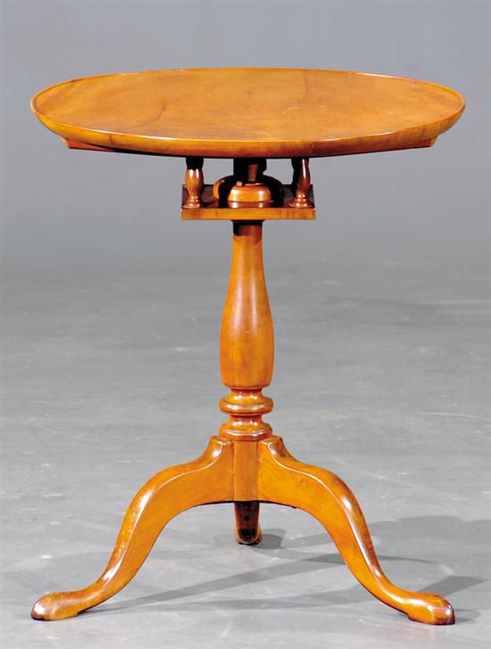 Appraisal: American maple tilt-top table th century dished top on birdcage