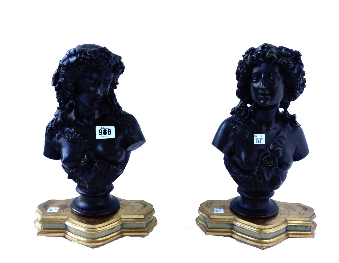 Appraisal: A pair of patinated bronze busts th century each cast