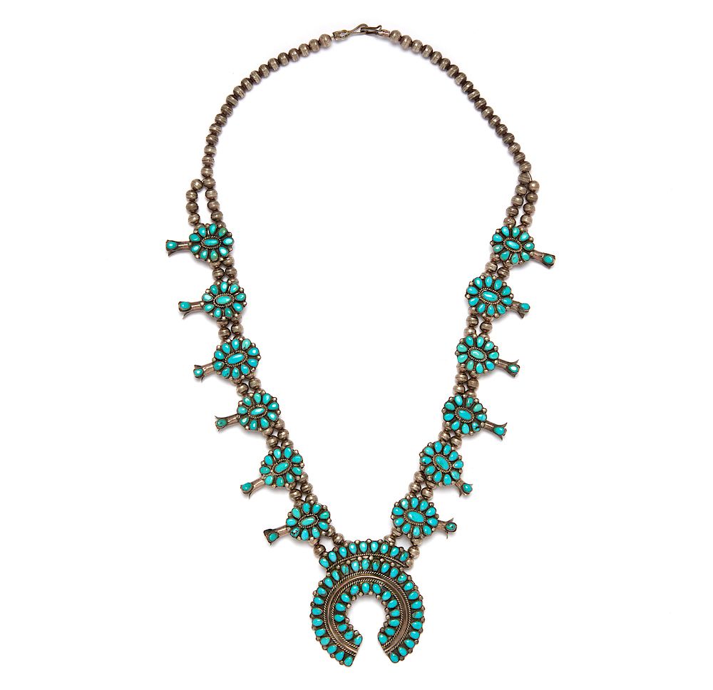 Appraisal: J M Begay Squash Blossom Necklace J M Begay turquoise