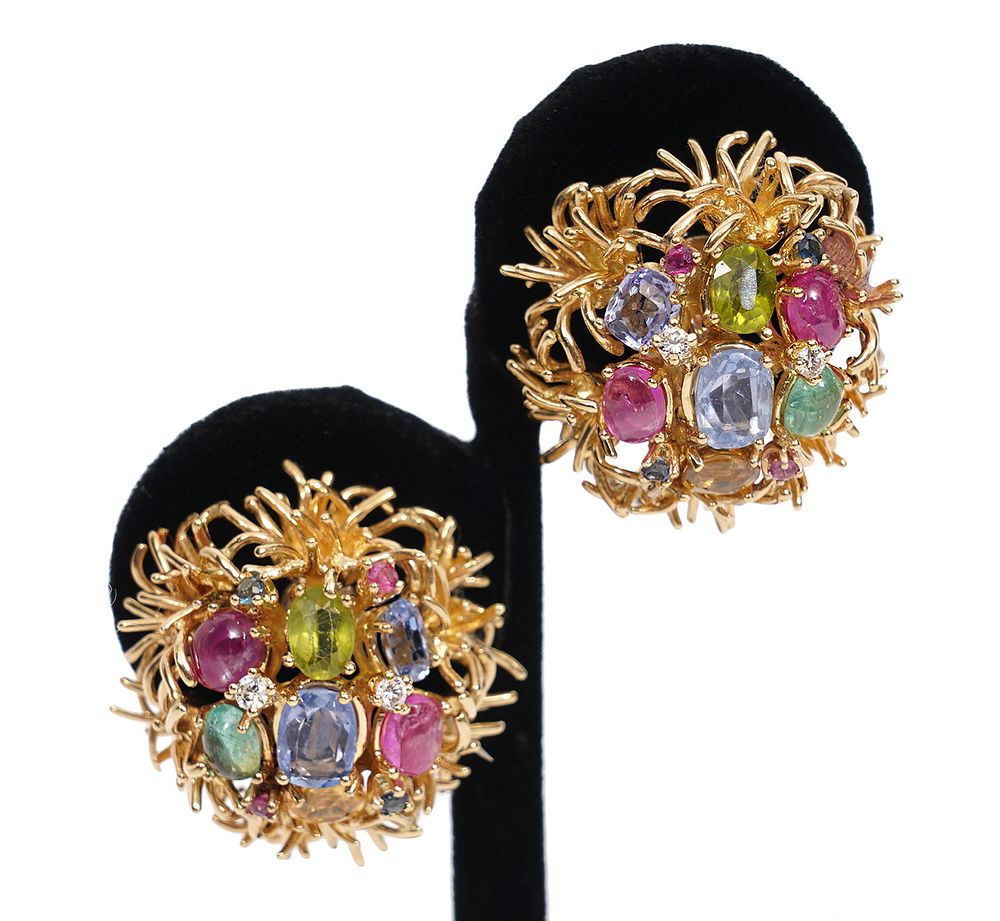 Appraisal: Pr Diamond Multi-Stone K Clip Earrings Pair of K two