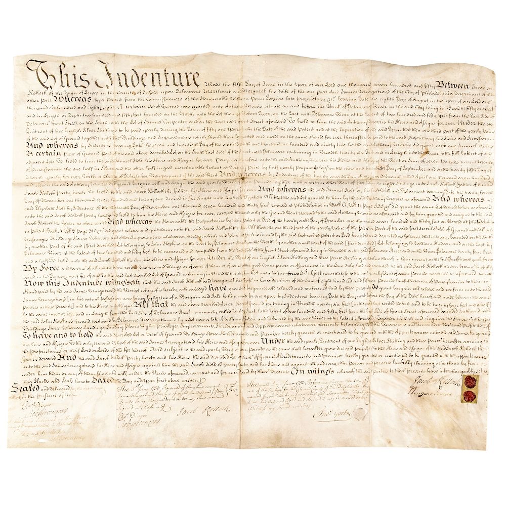 Appraisal: Colonial PA Land Indenture Traced from the William Penn Land