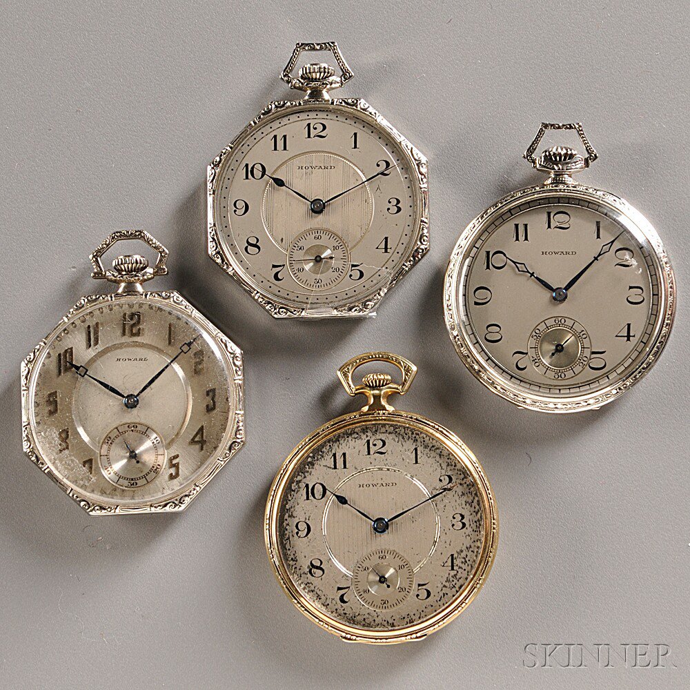 Appraisal: Four Howard kt Gold Open Face Watches Boston all size