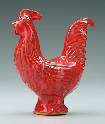 Appraisal: Charles Moore stoneware rooster incised feather detail glossy red glaze