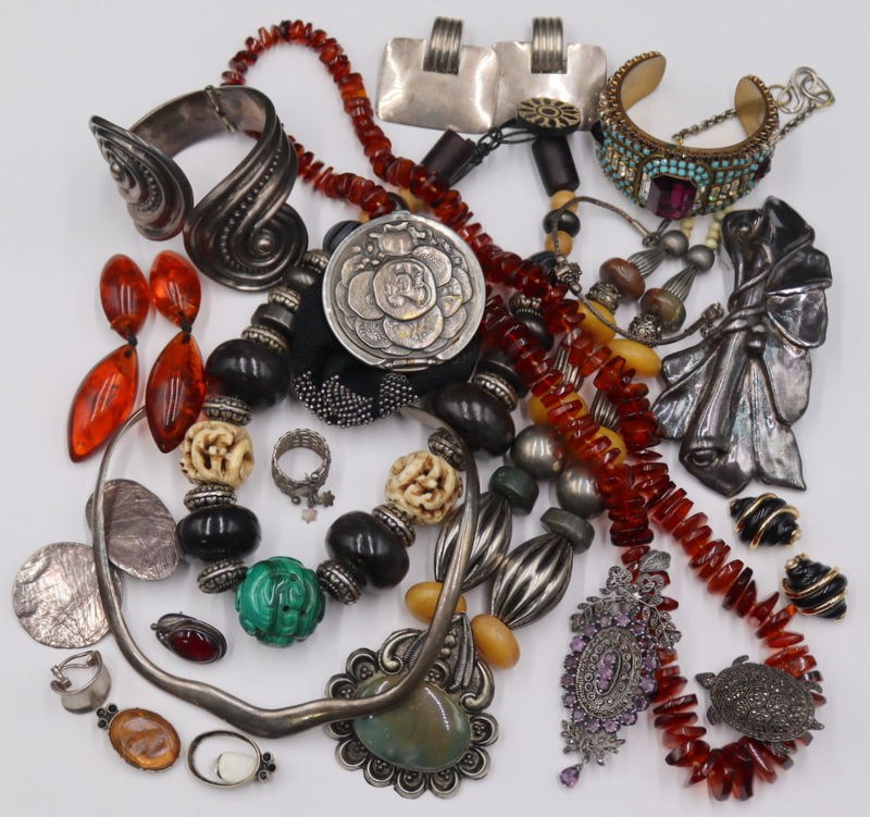 Appraisal: JEWELRY ASSORTED STERLING COSTUME AND AMBER Jewelry Include a pair