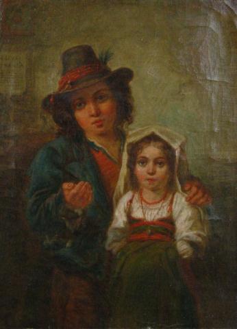 Appraisal: Unclearly Signed x Oil on Canvas depicting peasant boy and