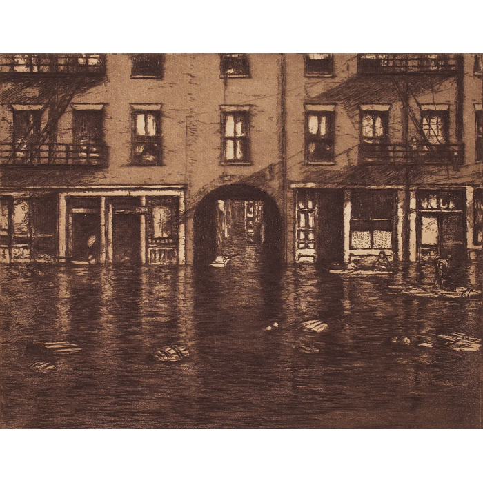 Appraisal: E T Hurley etching '' Flood'' in plate signed in