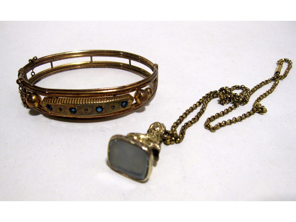 Appraisal: Lot comprising Victorian gem set bangle stone set seal and