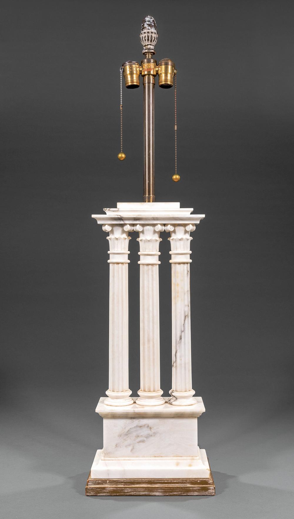 Appraisal: Grand Tour Carrara Marble Lamp giltwood base marble h in