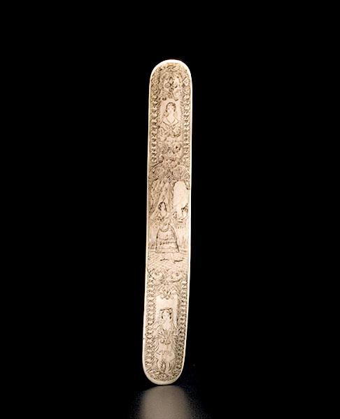 Appraisal: WHALE BONE SCRIMSHAWED BUSK possibly Portuguese th century A whale