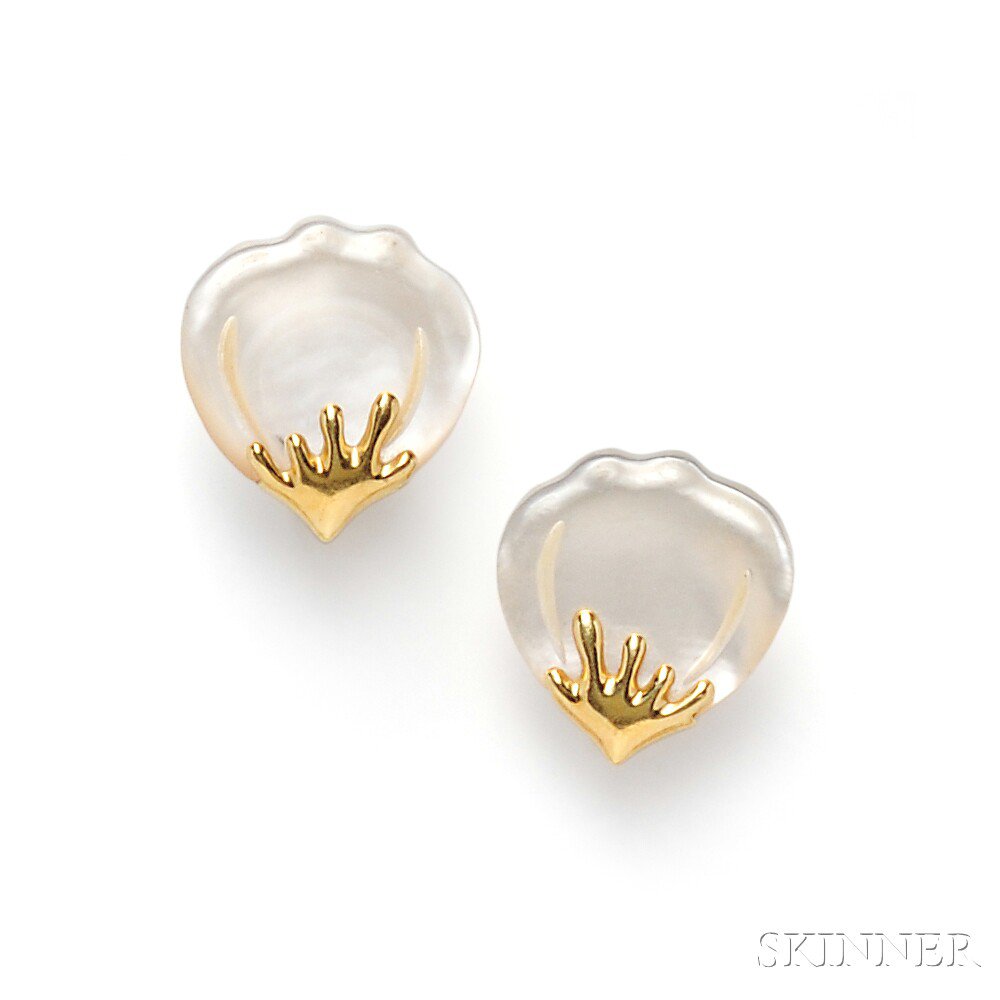 Appraisal: kt Gold and Mother-of-pearl Earclips Tiffany Co each designed as