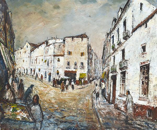 Appraisal: GEORGE FEATHER LAWRENCE - Spanish Street oil on plywood signed