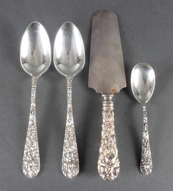 Appraisal: Four American sterling silver hand-chased serving pieces in the ''Rose''